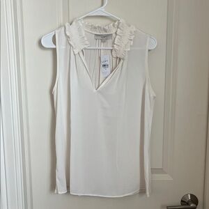 LOFT Ivory Ruffle Neck Blouse